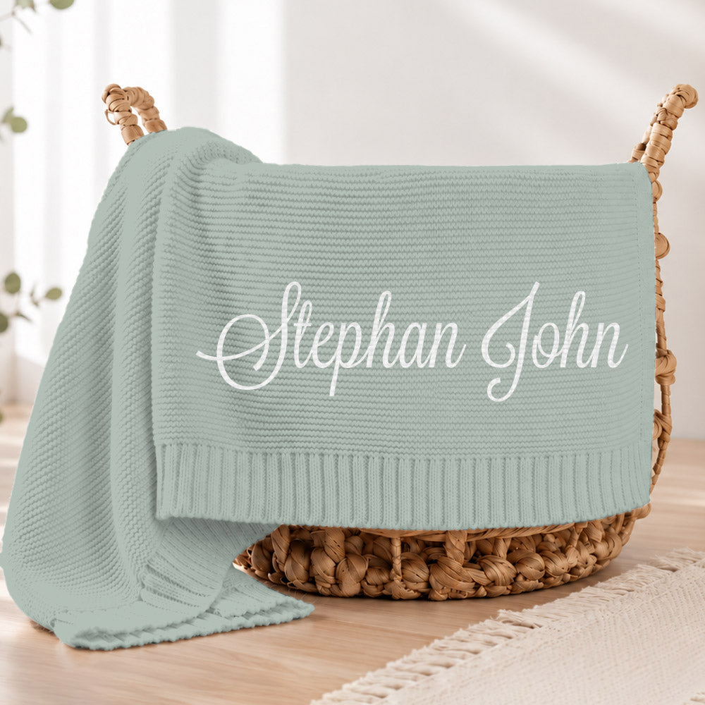 Embroidered Knit Baby Blanket, Soft Cotton Knit Baby Blanket, Custom Baby Name Blanket, Baby Shower Gift, Newborn Blanket, Keepsake Gift for Baby Pt99