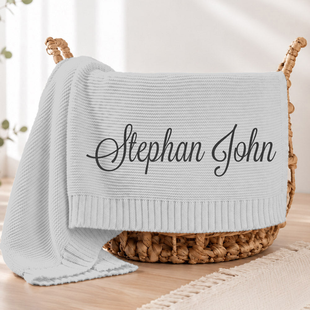 Embroidered Knit Baby Blanket, Soft Cotton Knit Baby Blanket, Custom Baby Name Blanket, Baby Shower Gift, Newborn Blanket, Keepsake Gift for Baby Pt99