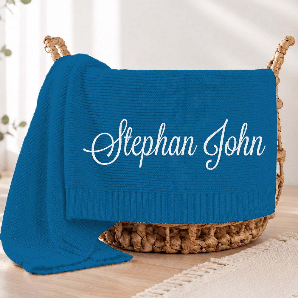Embroidered Knit Baby Blanket, Soft Cotton Knit Baby Blanket, Custom Baby Name Blanket, Baby Shower Gift, Newborn Blanket, Keepsake Gift for Baby Pt99