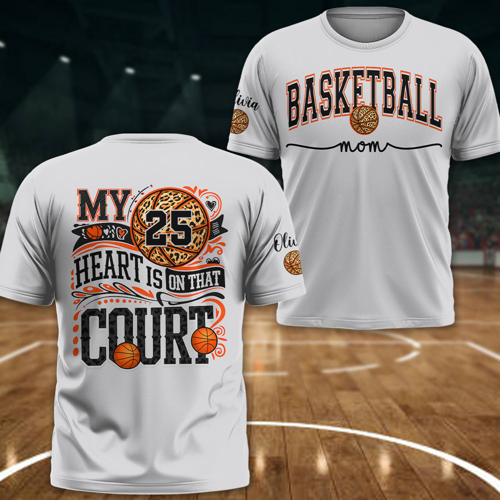 My Heart Is On That Court - Personalized Basketball 3D Shirt For Family NA04