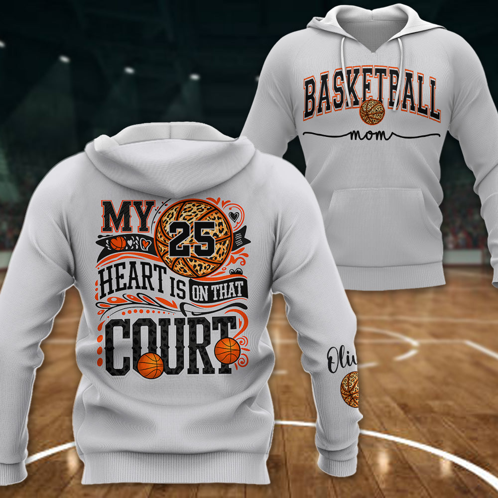 My Heart Is On That Court - Personalized Basketball 3D Shirt For Family NA04