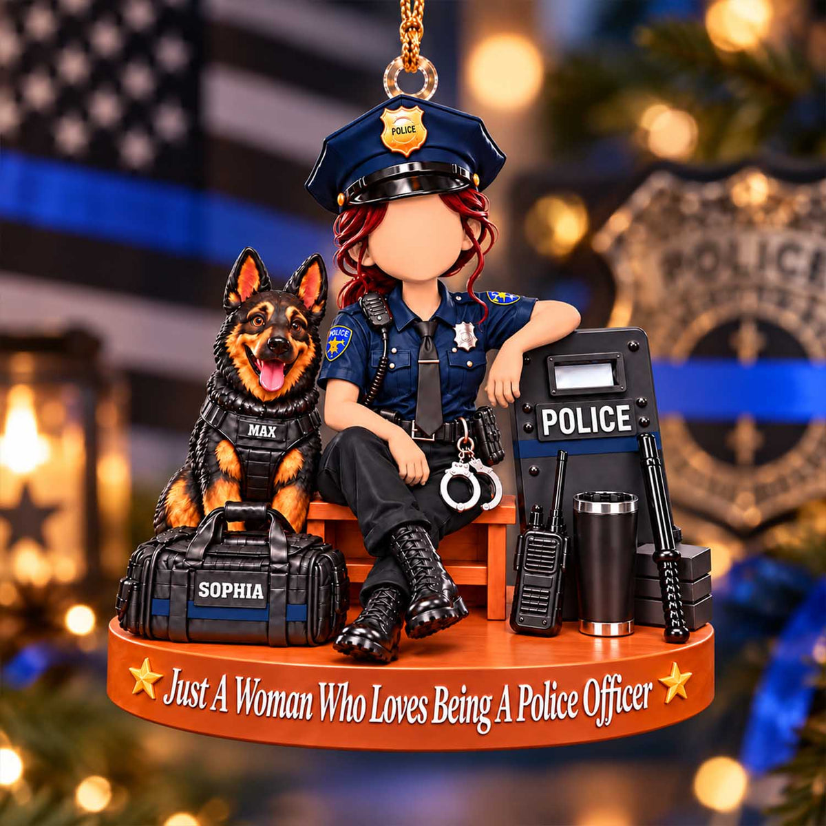 Custom Just A Woman Who Loves Being A Police Officer Ornament, Christmas Gift For Police Officer L0411 Pt99