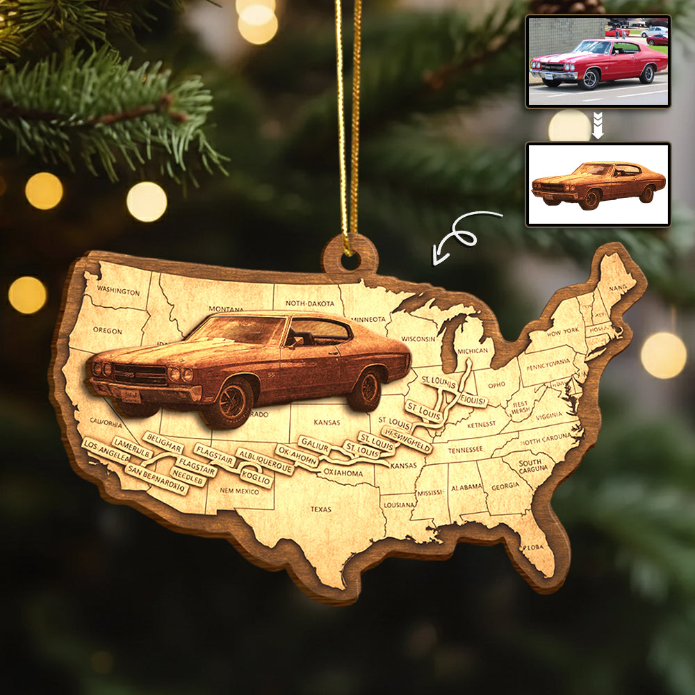 Custom Photo Route 66 Wooden Ornament Gift For Car Lovers Hv01