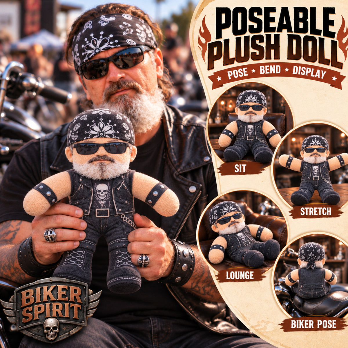 Personalized Photo Bikers Squishy Toy Poseable Plush Doll, Funny Gift For Bikers A2110 Hv01 TL06