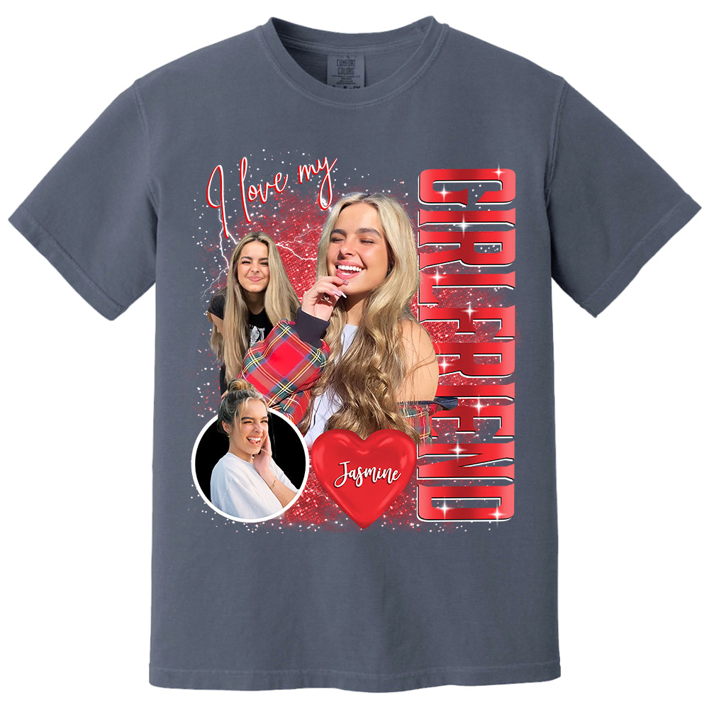 Custom I Love My Girlfriend Shirt, Customize Photo Bootleg Idea Tee Na02