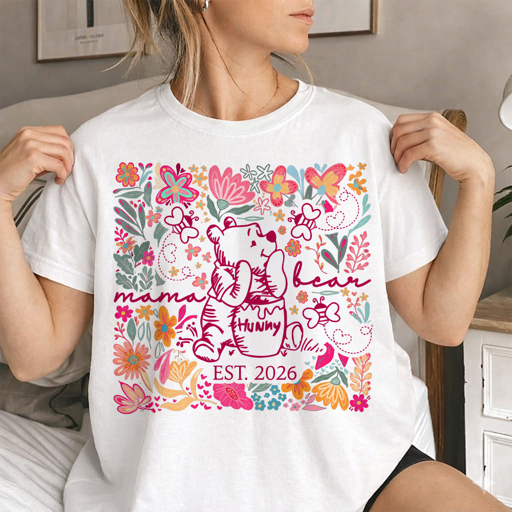 Personalized Mama Bear Boho Floral Mom, Grandma and Childs Shirts - Mother's Day Mama Tee, Custom Name Hand Kid Names, Gift Best Mom Ever T24