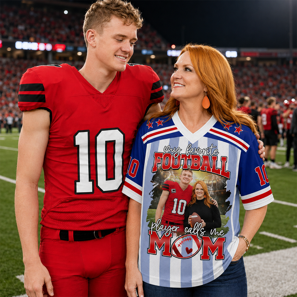 My Favorite Football Player Calls Me Mom, Personalized Game Day Football Jersey Custom Photo, Gift For Football Mom Football Dad MI209 Hv01