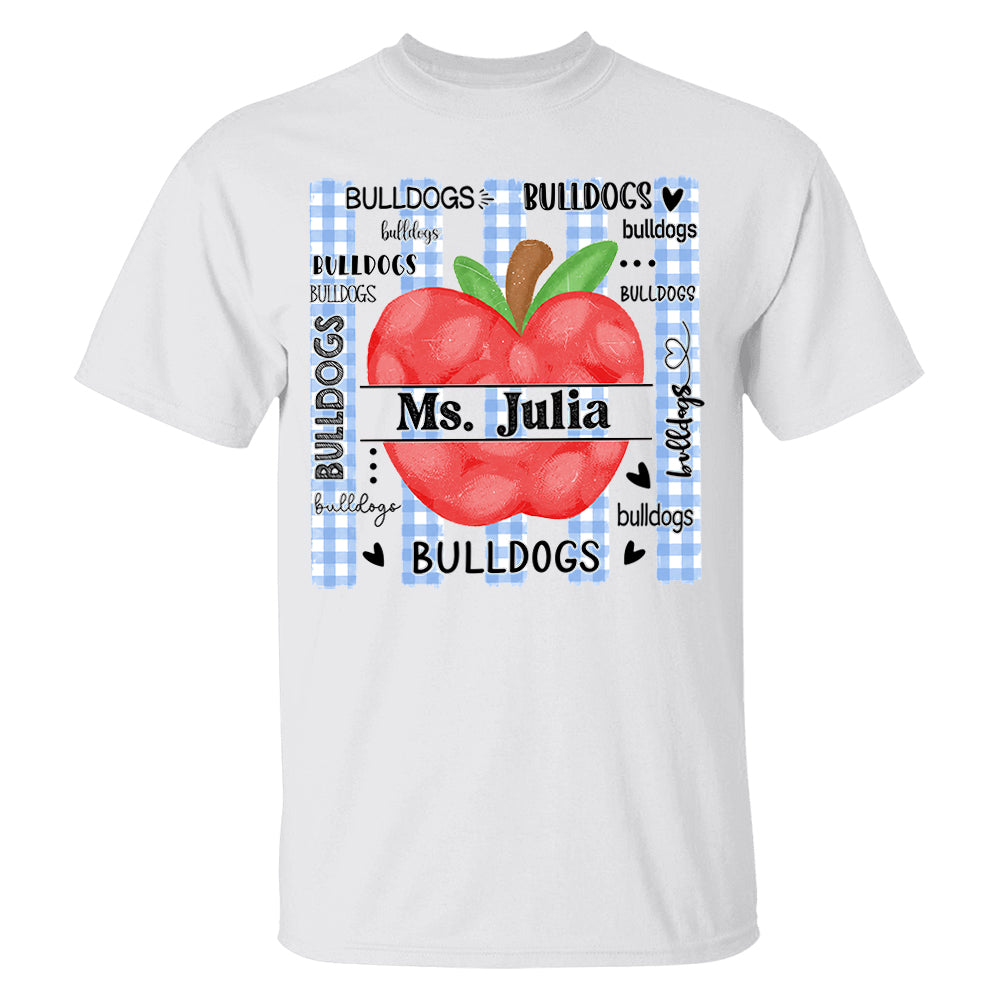 Personalized Bulldogs Teacher Apple Shirt – Custom Teacher Name Back to School T-Shirt Na02 Pt99