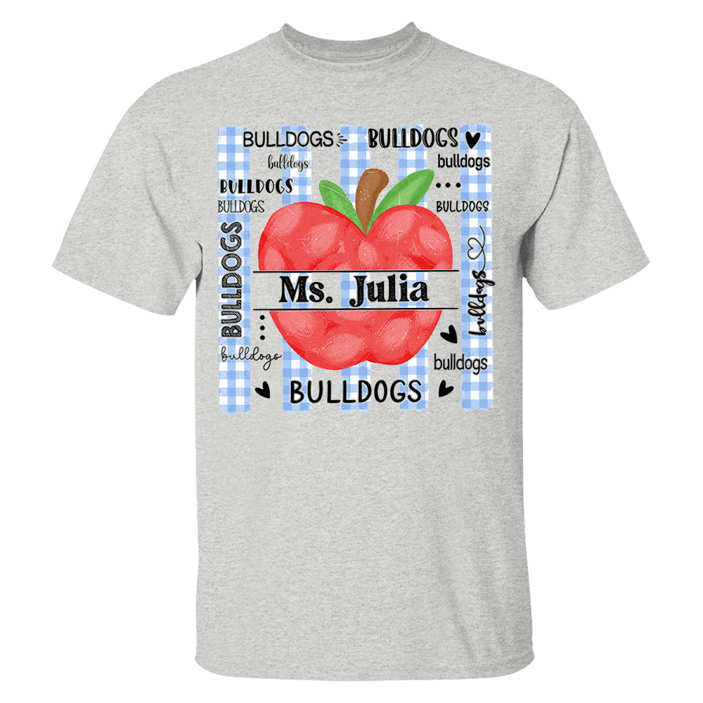 Personalized Bulldogs Teacher Apple Shirt – Custom Teacher Name Back to School T-Shirt Na02 Pt99