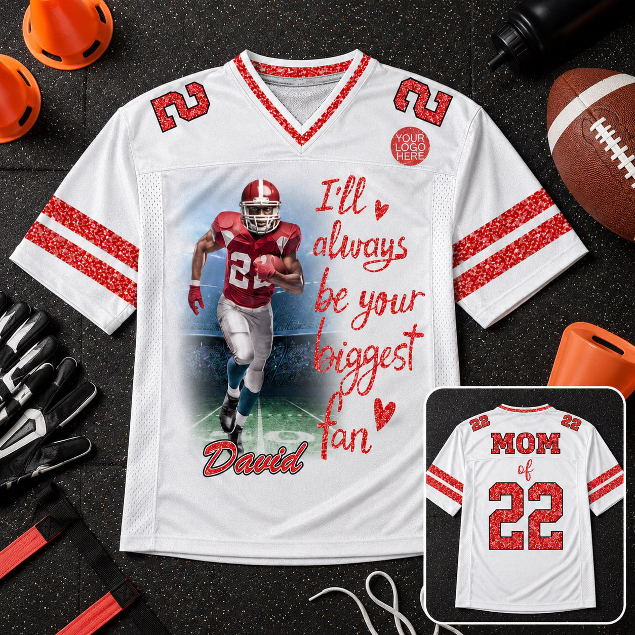 Custom Photo Football Game Day Football Glitter Jersey For Football Lovers - Personalized Gift For Football Player NA04 VH01