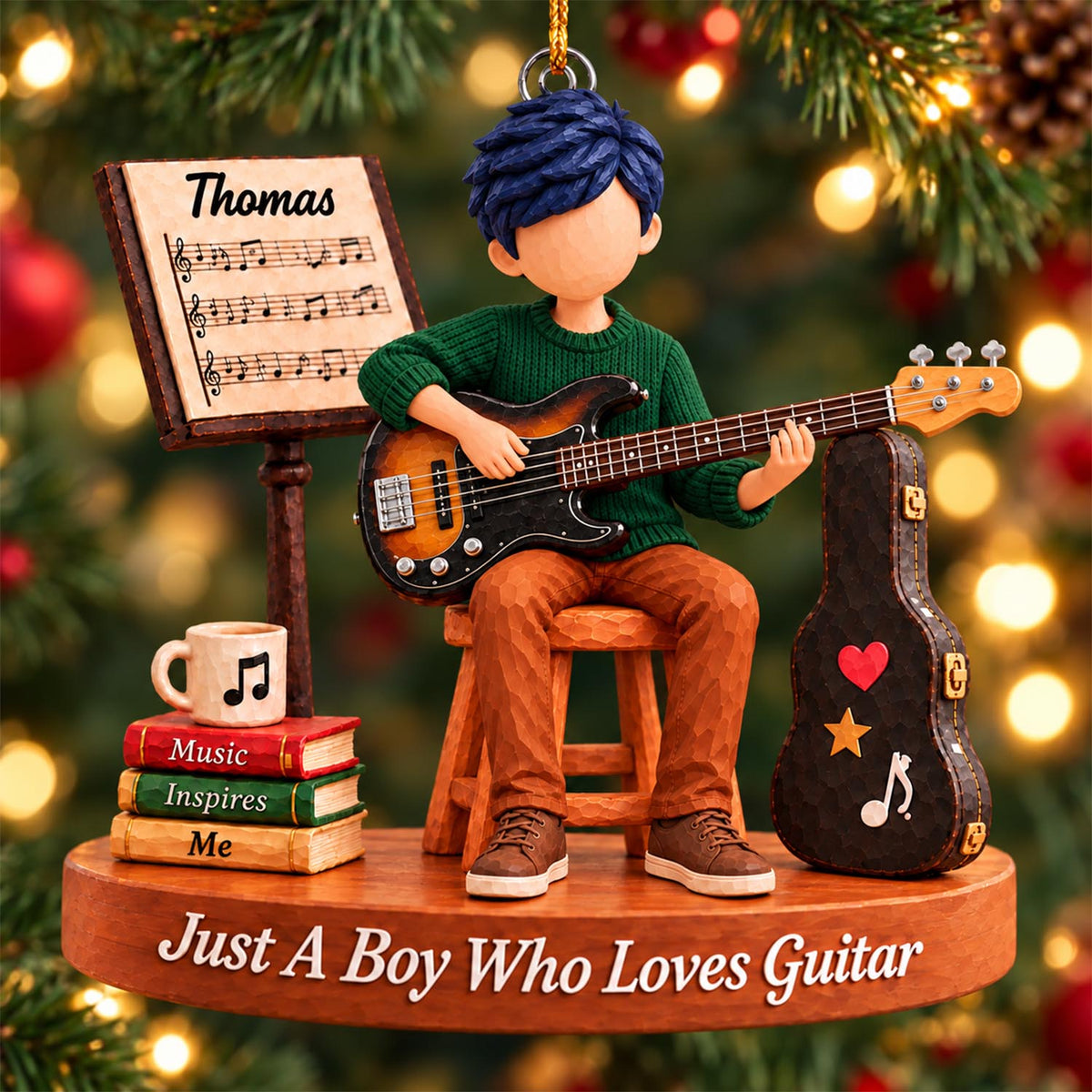 Just A Boy Who Loves Guitar, Personalized Guitar Ornament, Custom Player Name Gift, Gift For Guitar Players Guitar Lovers MI209 Pt99