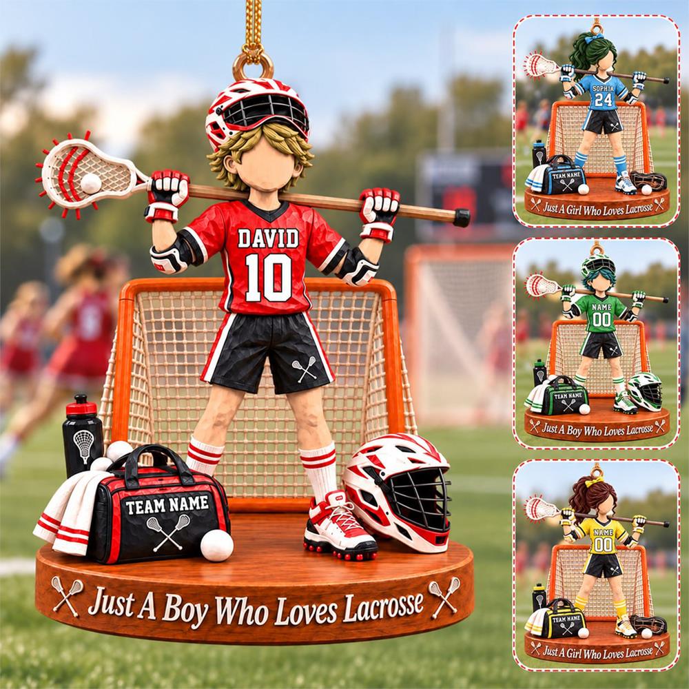 Personalized Just A Boy Who Loves Lacrosse Ornament, Custom Name & Number Player Lacrosse Ornament, Gift For Lacrosse Lover T1807 Hv01