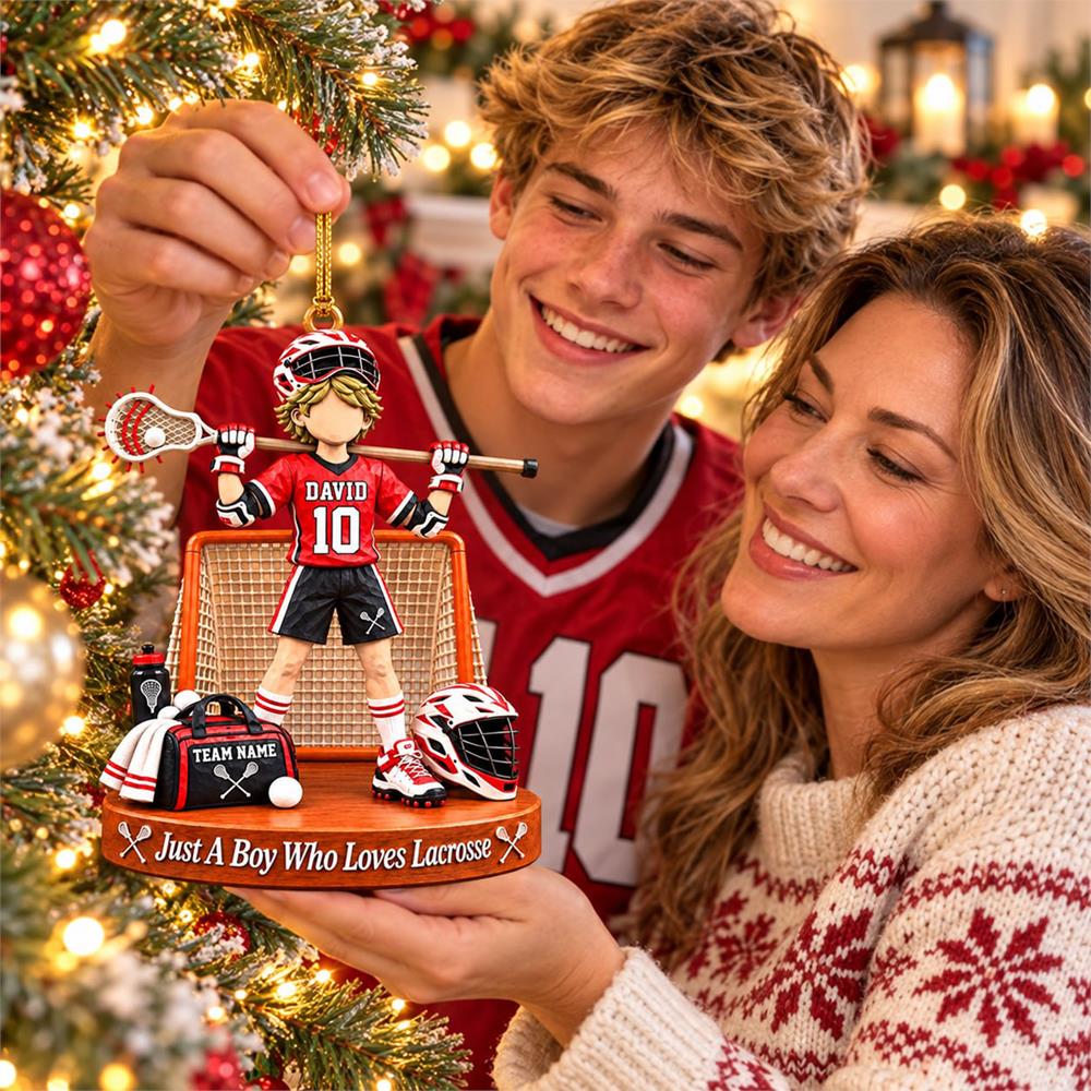 Personalized Just A Boy Who Loves Lacrosse Ornament, Custom Name & Number Player Lacrosse Ornament, Gift For Lacrosse Lover T1807 Hv01