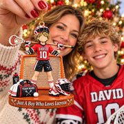 Personalized Just A Boy Who Loves Lacrosse Ornament, Custom Name & Number Player Lacrosse Ornament, Gift For Lacrosse Lover T1807 Hv01
