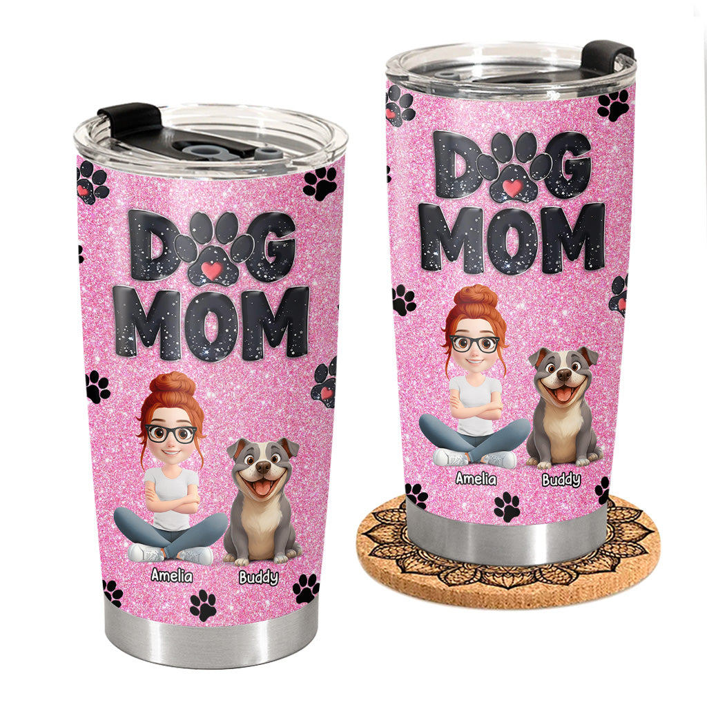 Lovely Dog Mom Blink Black Pink Cartoon Dog - Personalized Tumbler - Gift For Pet Lovers T1807 Hv01