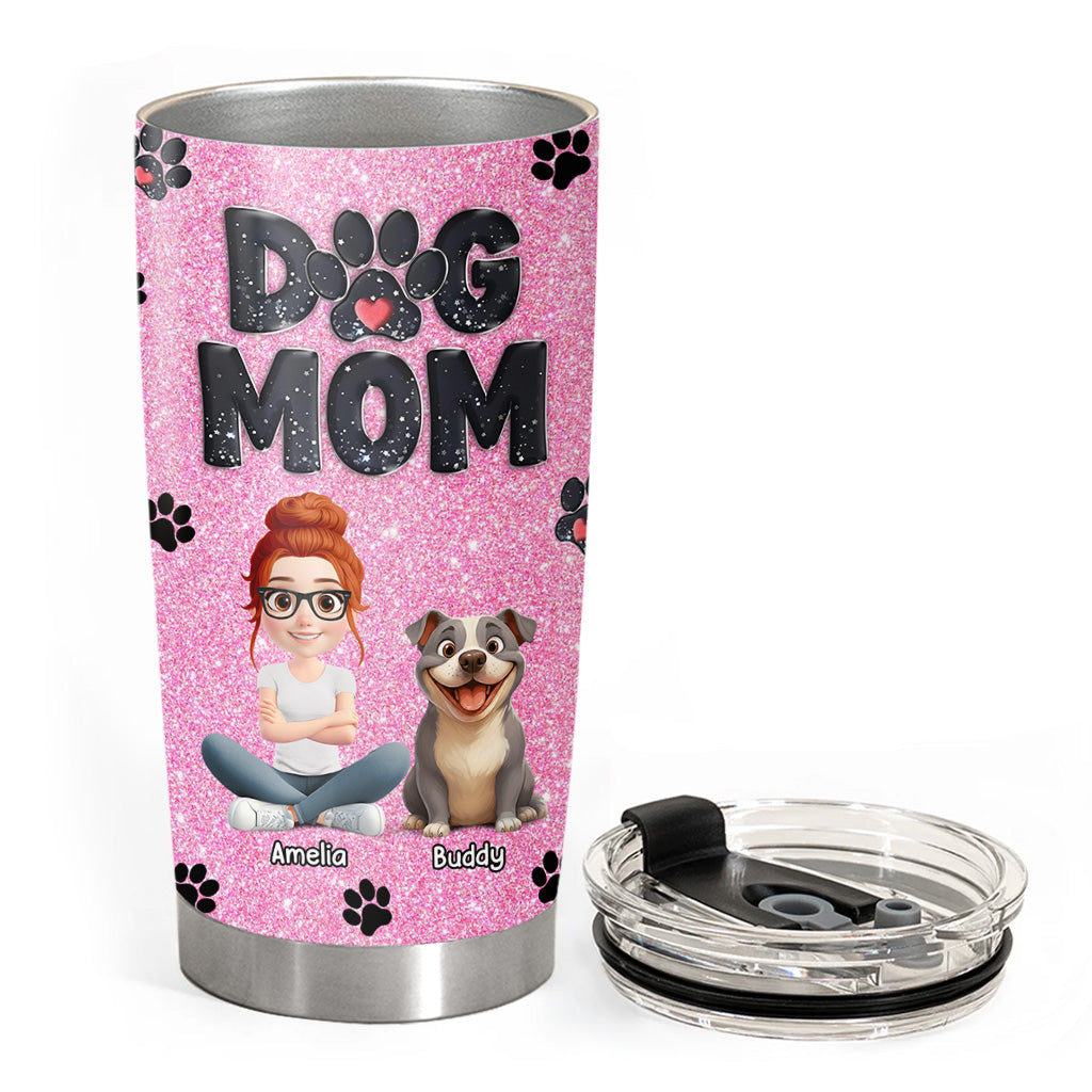 Lovely Dog Mom Blink Black Pink Cartoon Dog - Personalized Tumbler - Gift For Pet Lovers T1807 Hv01