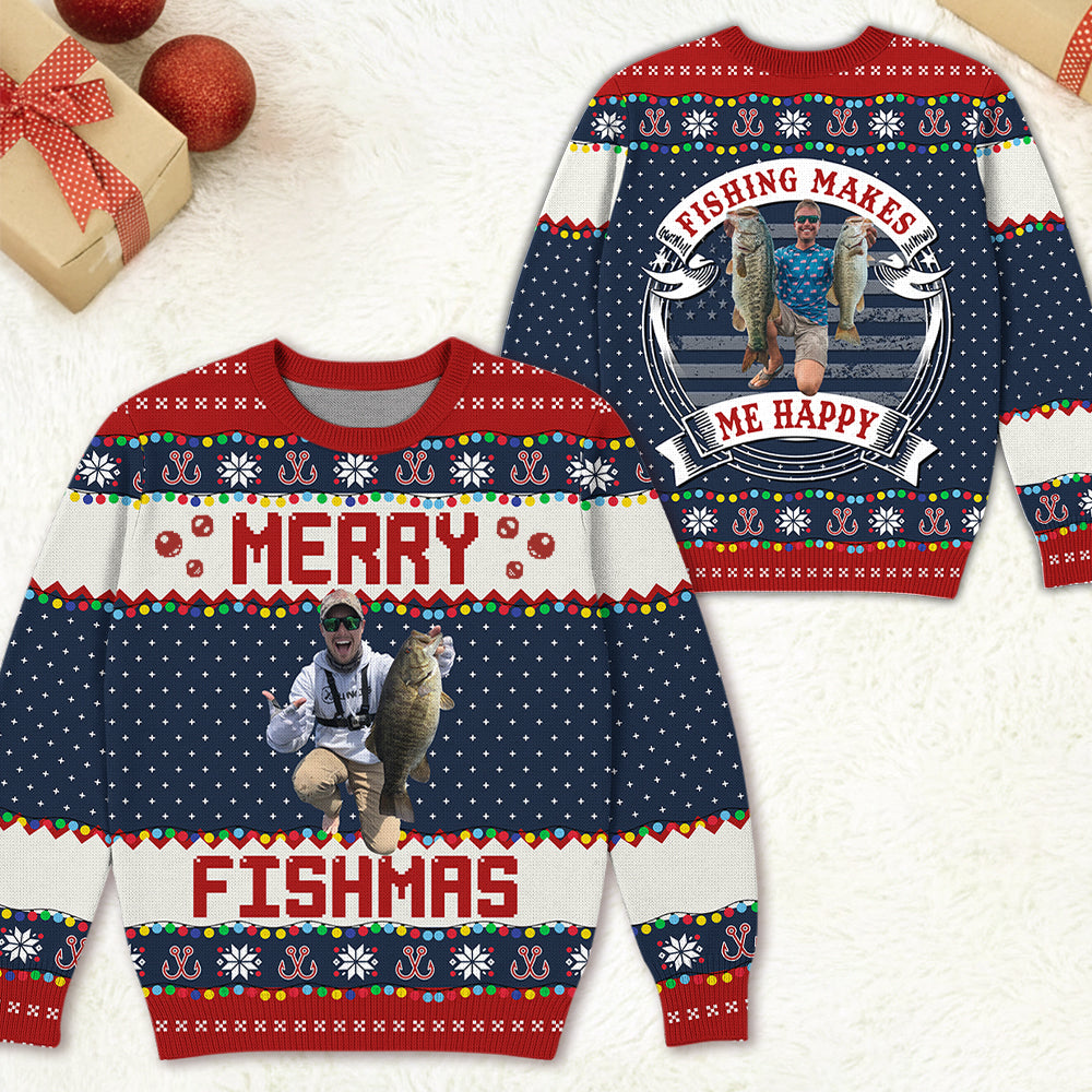 Merry Fishmas - Just One More Cast I Promise - Custom Fishing Photo Ugly Sweater - Gift For Fishing Lovers A2110 Hv01