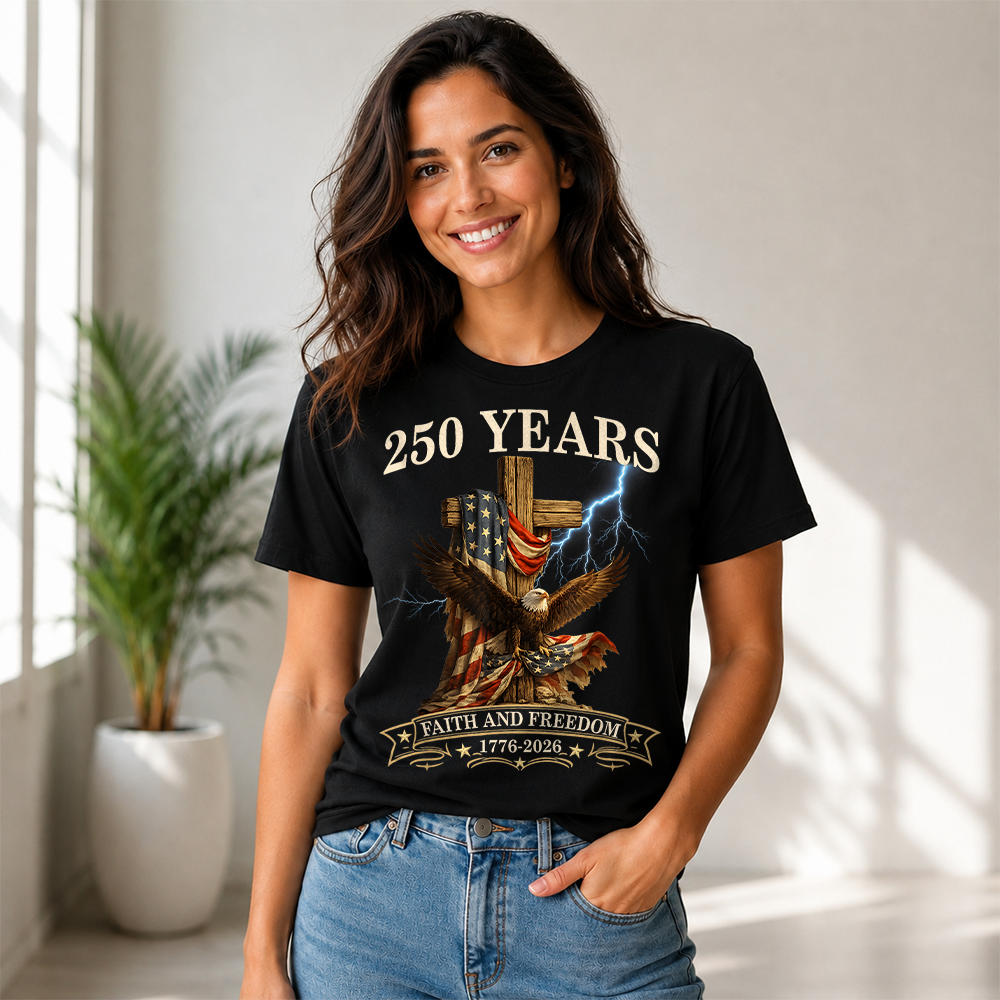Faith and Freedom USA 250th Anniversary T-Shirt, Christian Patriotic 4th of July Tee Hv01