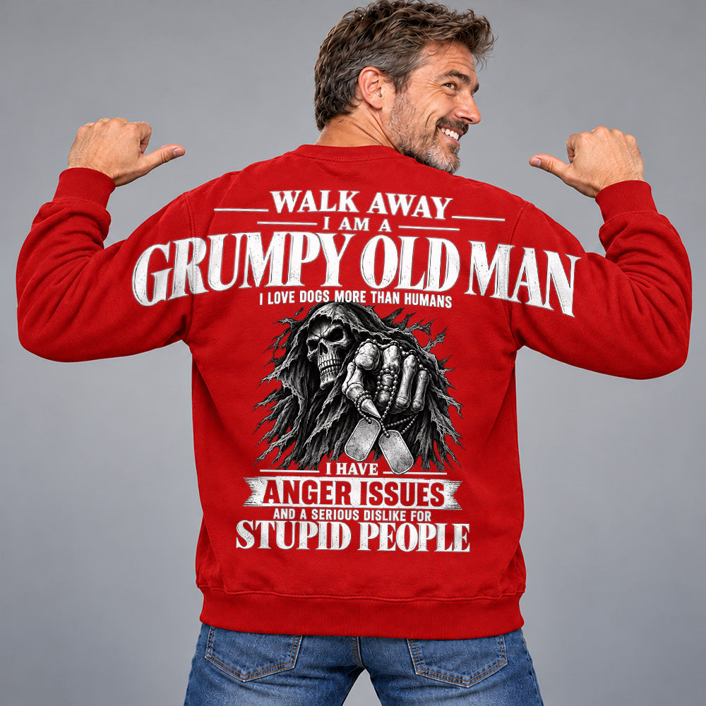 Walk Away I Am A Grumpy Old Man I Love Dogs More Than Humans I Have Anger Issues Skeleton Oversized Shoulder Print Shirts Vr2 T24