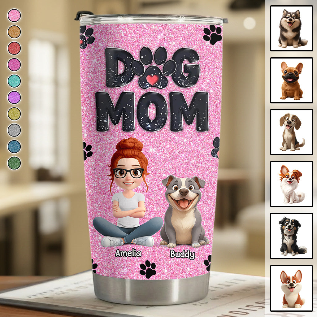 Lovely Dog Mom Blink Black Pink Cartoon Dog - Personalized Tumbler - Gift For Pet Lovers T1807 Hv01