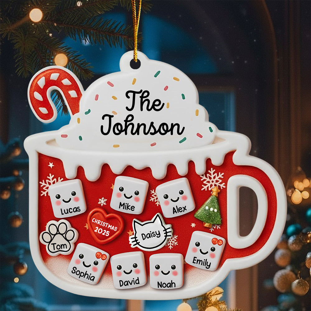 Shake Family Ornament With Pets, 3D Custom Marshmallows Family Shaker Ornament, Family Ornament 2025, Family Keepsake, Family Christmas Gift Na02