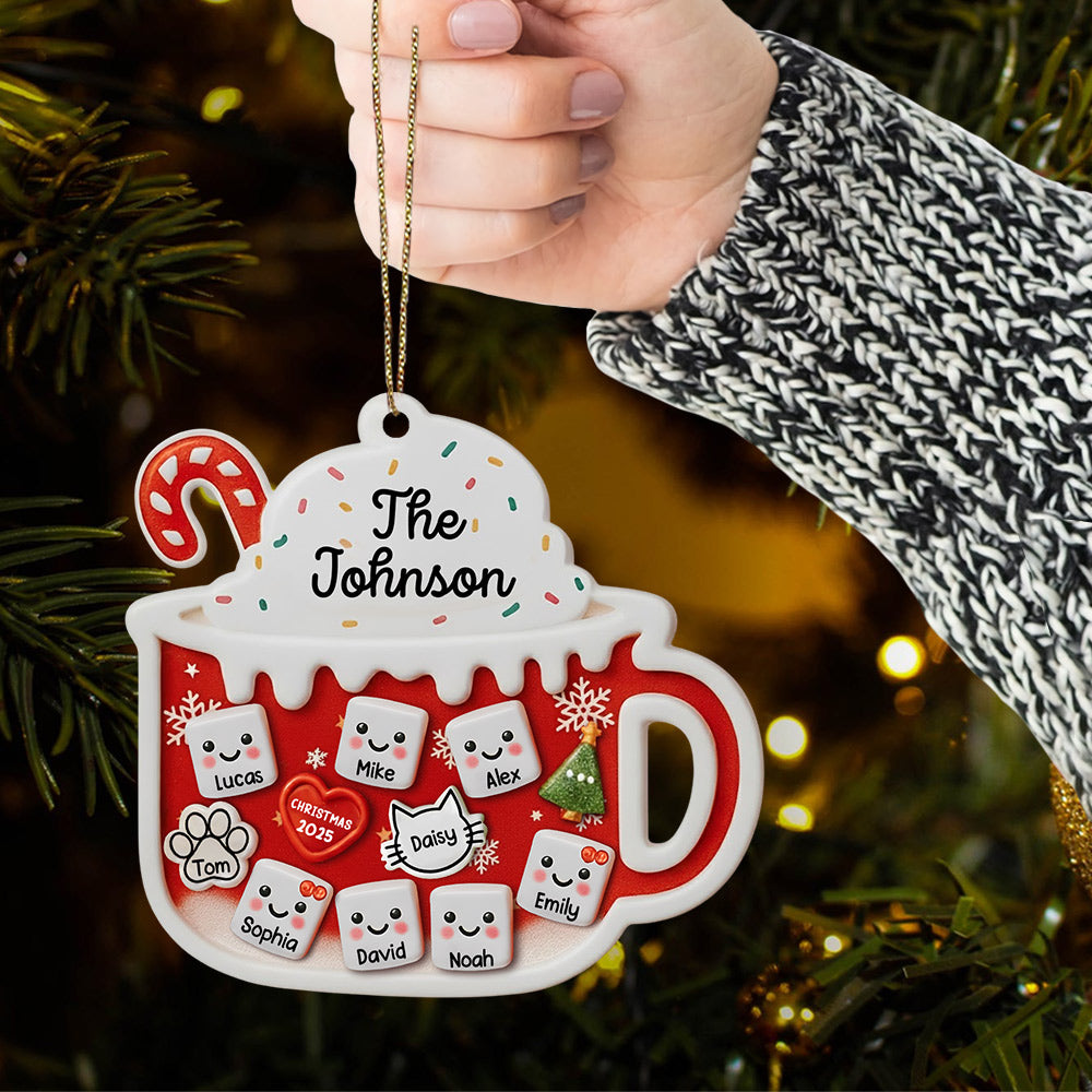 Shake Family Ornament With Pets, 3D Custom Marshmallows Family Shaker Ornament, Family Ornament 2025, Family Keepsake, Family Christmas Gift Na02
