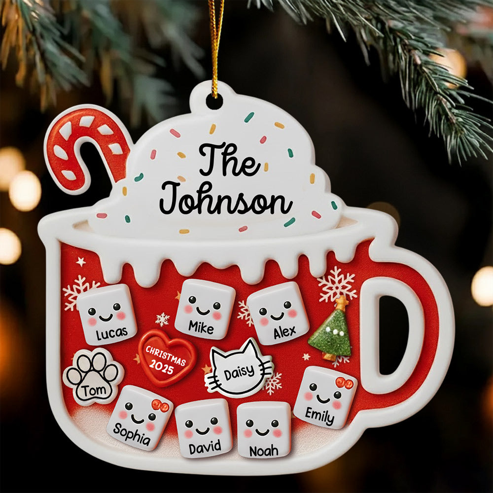 Shake Family Ornament With Pets, 3D Custom Marshmallows Family Shaker Ornament, Family Ornament 2025, Family Keepsake, Family Christmas Gift Na02