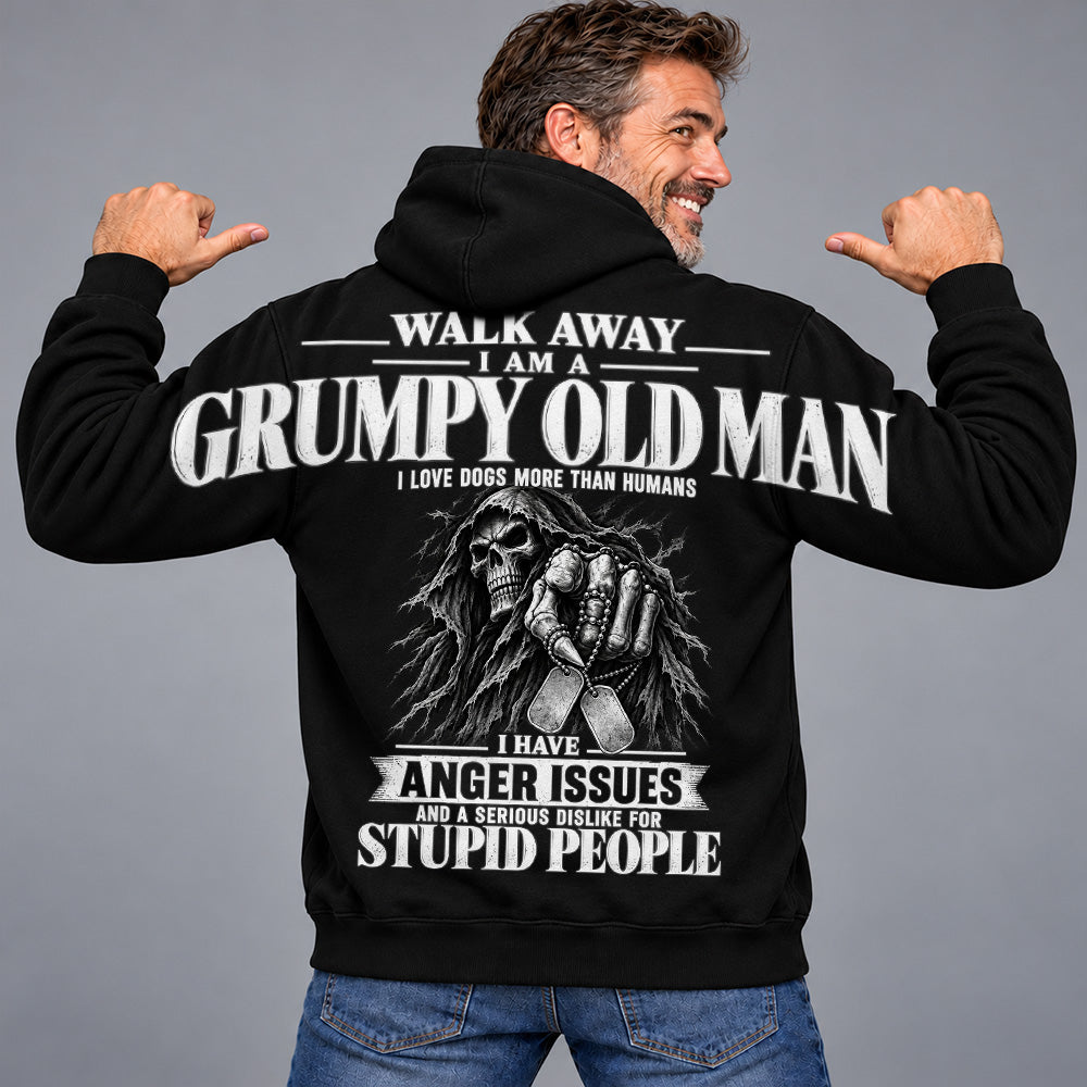 Walk Away I Am A Grumpy Old Man I Love Dogs More Than Humans I Have Anger Issues Skeleton Oversized Shoulder Print Shirts Vr2 T24