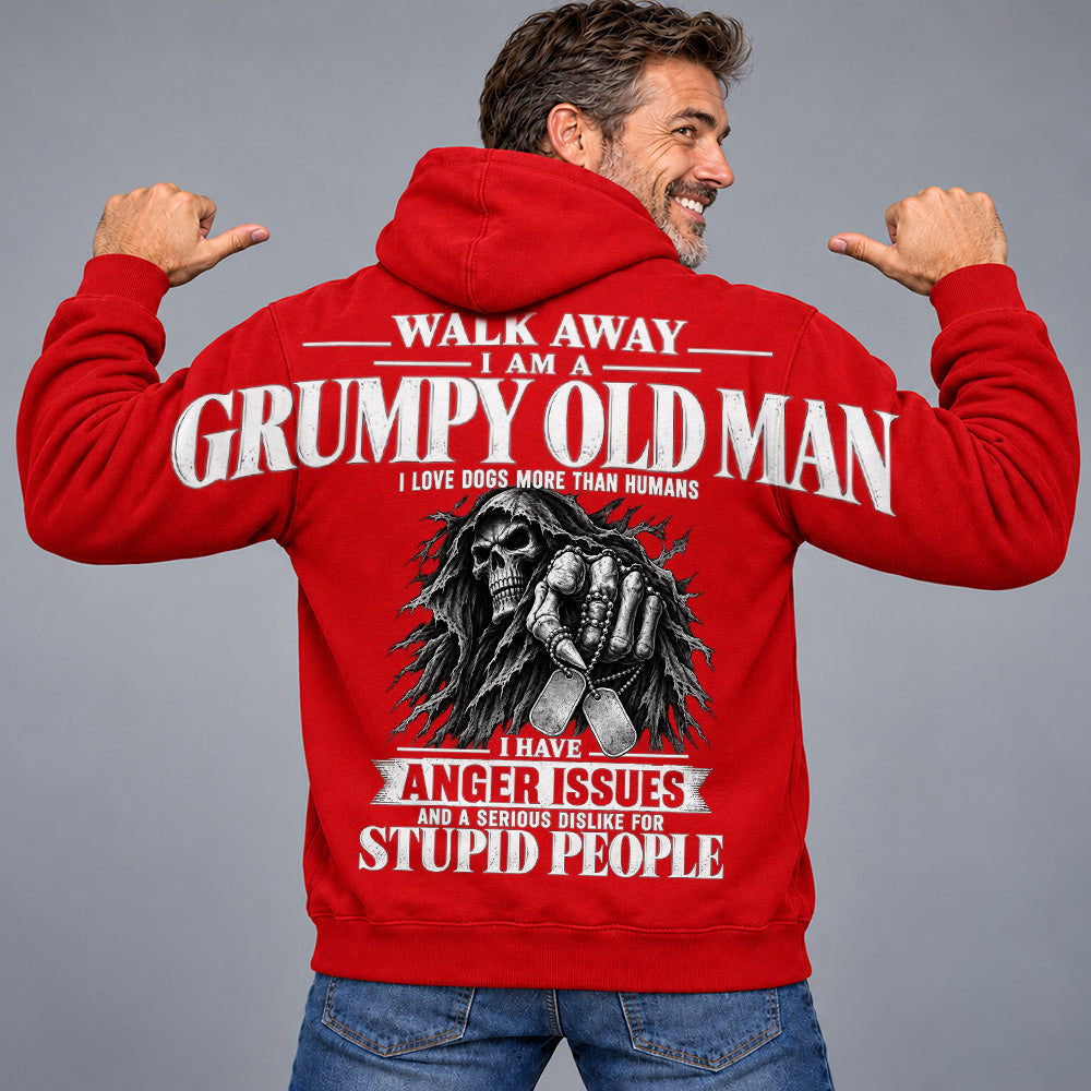 Walk Away I Am A Grumpy Old Man I Love Dogs More Than Humans I Have Anger Issues Skeleton Oversized Shoulder Print Shirts Vr2 T24
