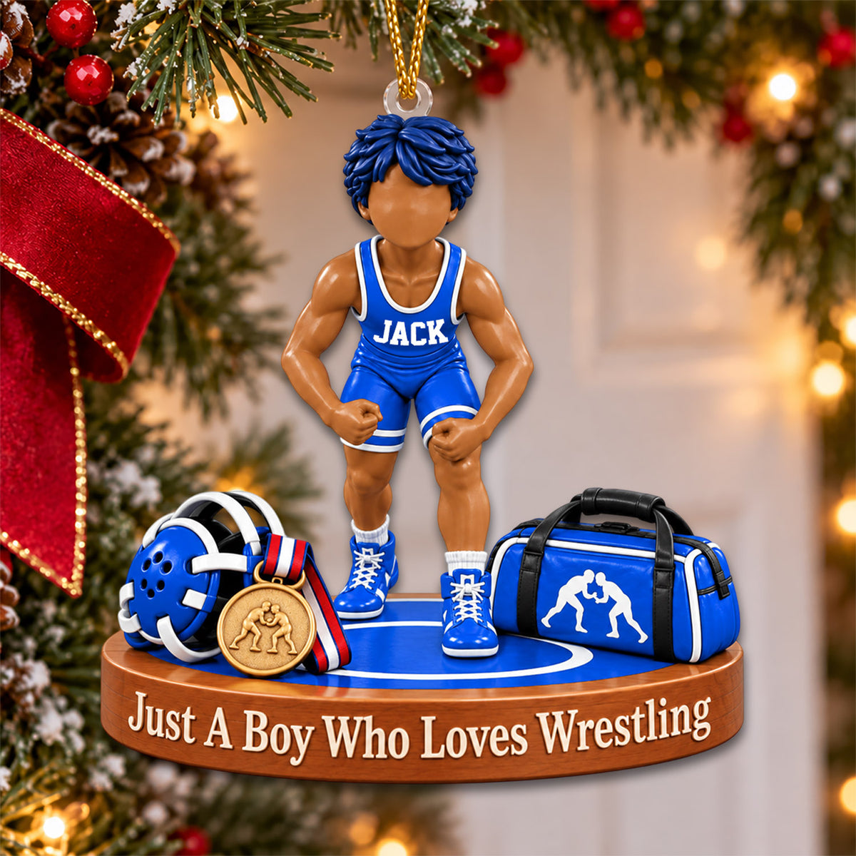 Just A Boy Who Loves Wrestling - Personalized Christmas Ornament For Wrestling Player Wrestling Team Ver1 NA04 Nh00