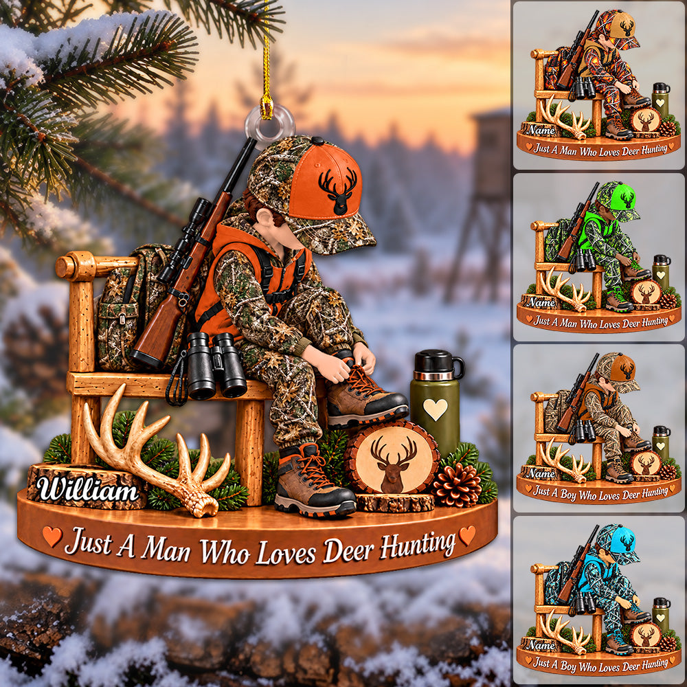 Personalized Hunting Ornament Just A Boy Who Loves Hunting Custom Name Christmas Ornament Gift for Hunter  H2511 Trna