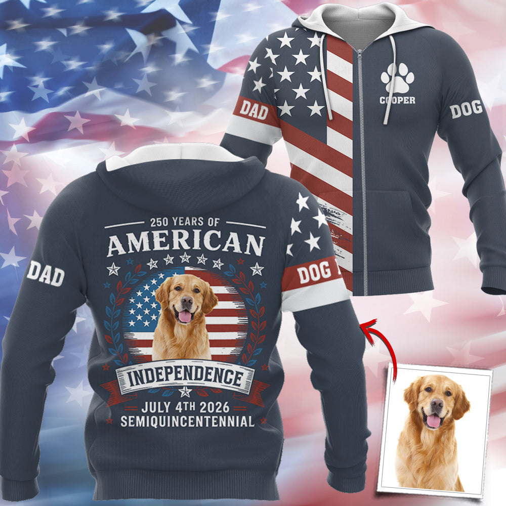 Custom Dog Photo 250 Years Of America Anniversary Independence Day 2026 Shirt T1807 Do99