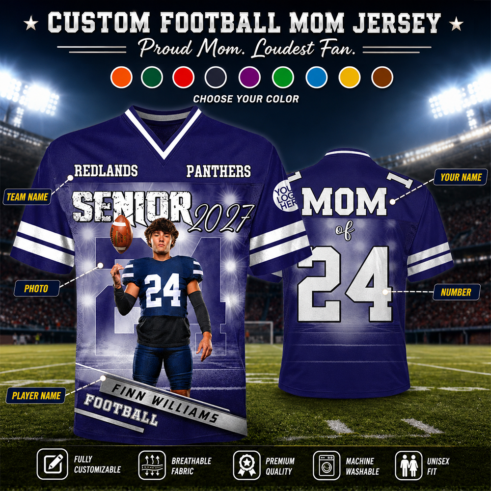 Personalized Senior Football Mom , Custom Photo Football Jersey, Gift  For Football Mom, Dad, Family A2110 Hv01