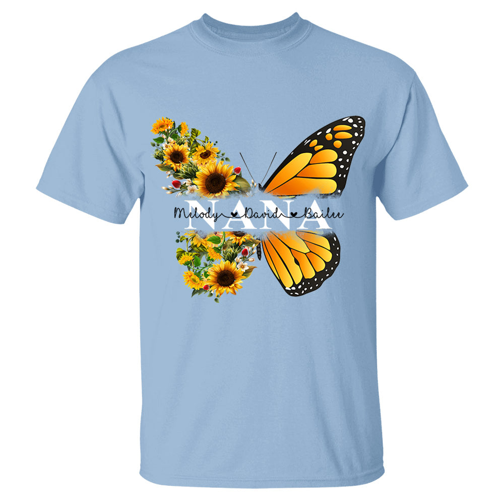 Personalized Nana Butterfly Birthday Flower Shirt - Custom Grandma With Grandkids Names VH01