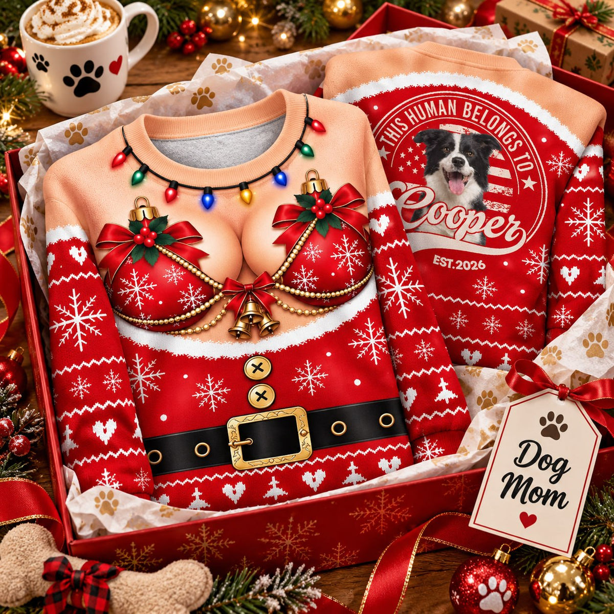 Personalized This Human Belongs To Christmas All Over Print Shirts, Custom Photo Dog Gift For Dog Lovers T1807 VH01 KL07