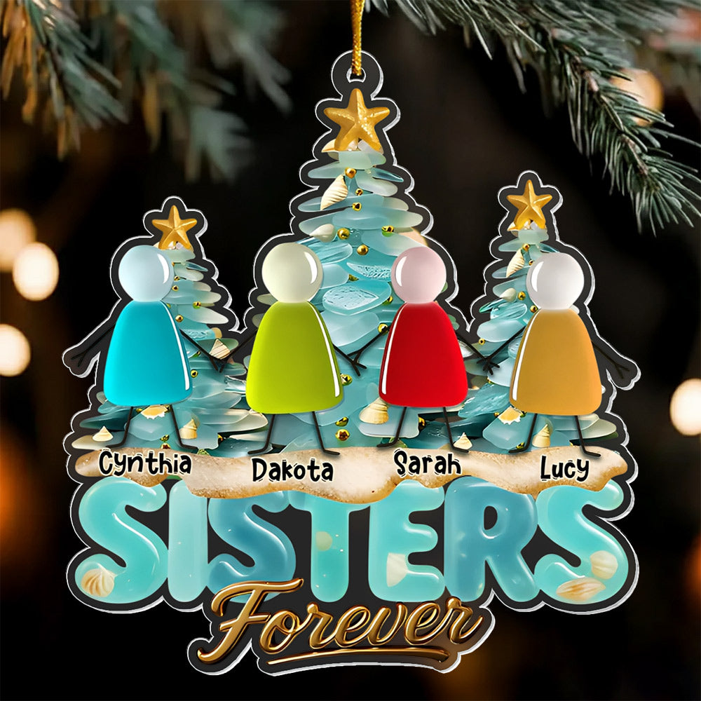Besties Forever Personalized Sea Glass  3D Effect Ornament For Best Friend Li29