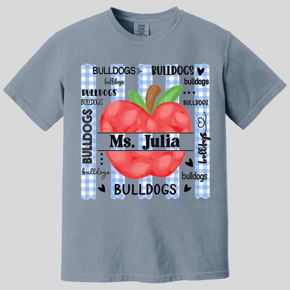 Personalized Bulldogs Teacher Apple Shirt – Custom Teacher Name Back to School T-Shirt Na02 Pt99