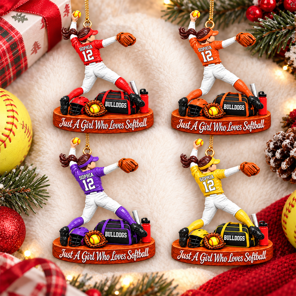 Just A Girl Who Loves Softball, Personalized Softball Ornament, Custom Player Name Gift, Gift For Softball Players Softball Lover Ver3 MI209 Hv01