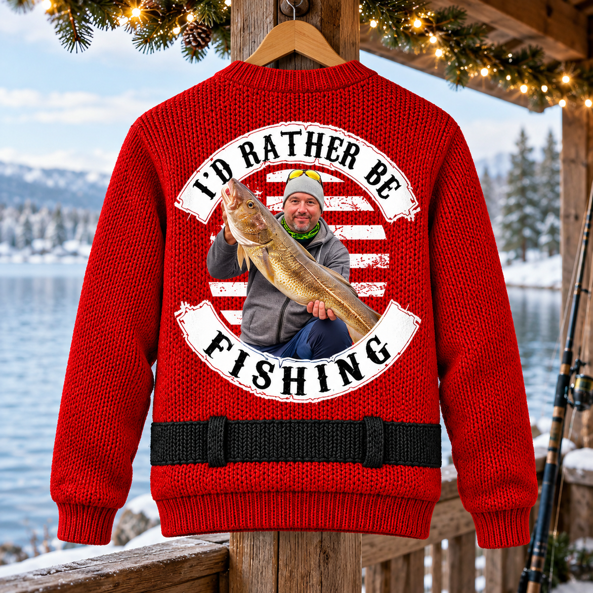 Personalized Photo I'd Rather Be Fishing Ugly Sweater, Funny Gift For Fishing Lovers L0411 VH01 TL06