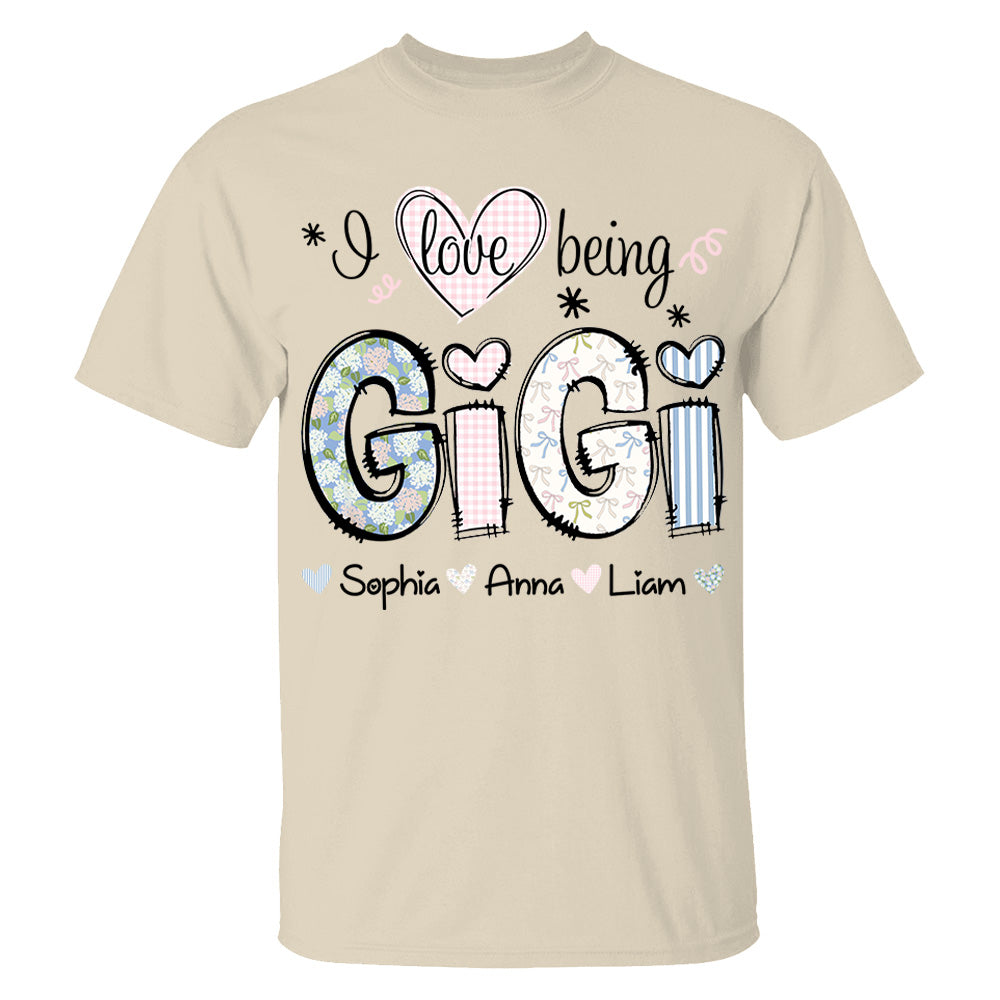 Personalized I Love Being GiGi, Custom Grandma With Grandkids Mother's Day 2025 T-Shirt T1807