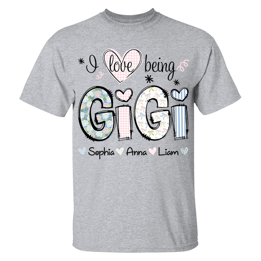Personalized I Love Being GiGi, Custom Grandma With Grandkids Mother's Day 2025 T-Shirt T1807