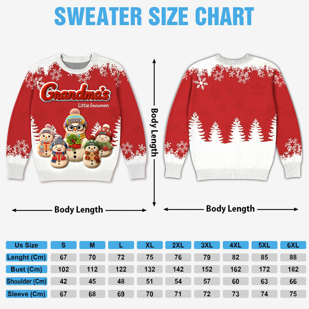 Grandma's Little Snowmen Crochet Faux Yarn Texture Personalized All-Over-Print Sweatshirt For Grandma Hv01