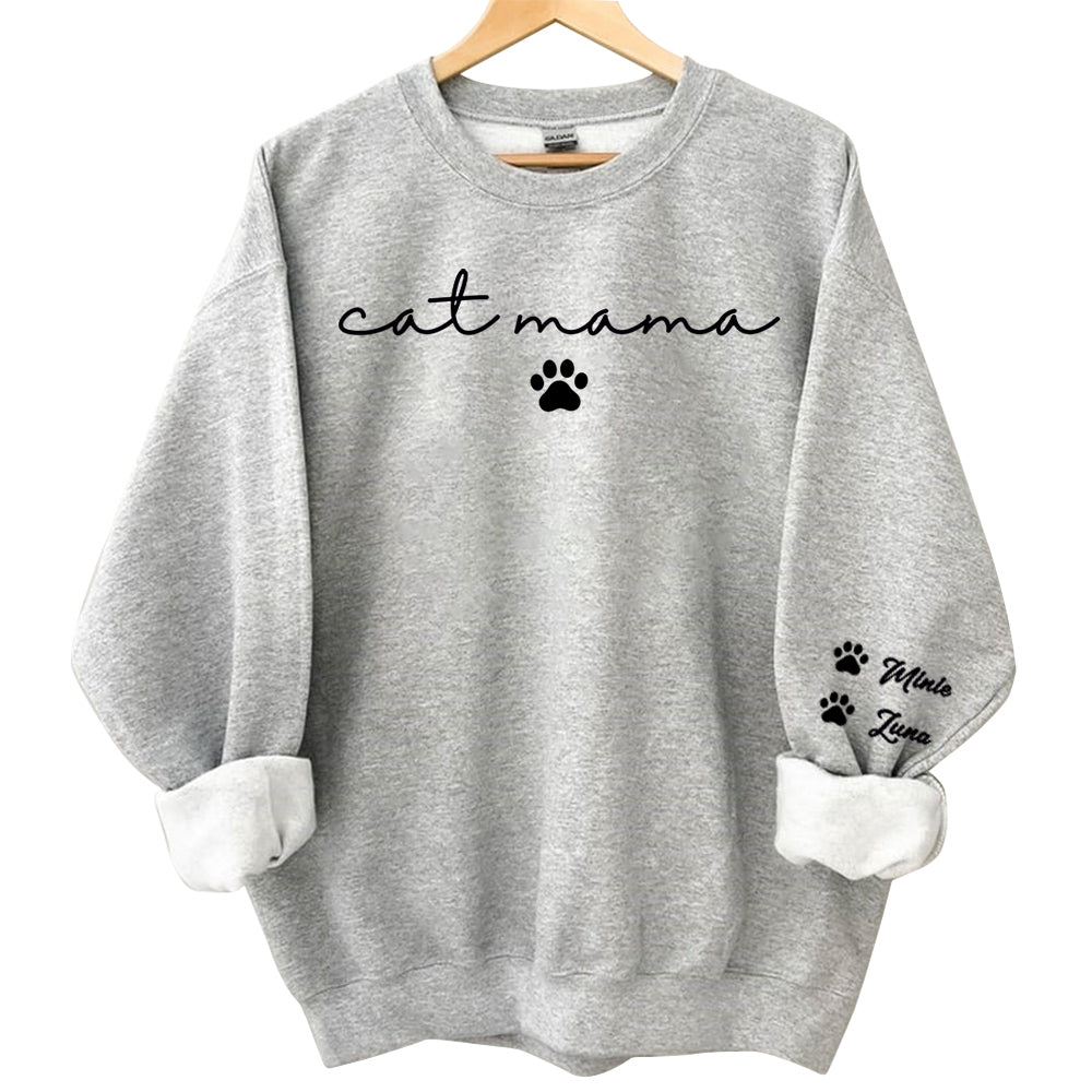 Personalized Cat Mama Sweatshirt With Cat Name, Custom Cat Mom Hoodie, Cute Cat Mommy Outfit, Cat Owner Clothing, Happy Mother's Day Gifts Li29