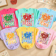 It's A Great Day To Be A Bulldog Personalized School Mascot Retro Stripe Shirt For Teacher T24