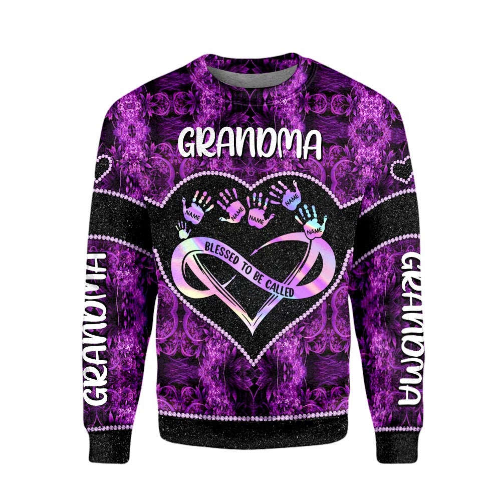 Personalized Shirt Gift For Grandmas - Blessed To Be Called Grandma Infinity Heart Handprints 3D Shirt - Grandma With Grandkids Name All Over Print Shirts