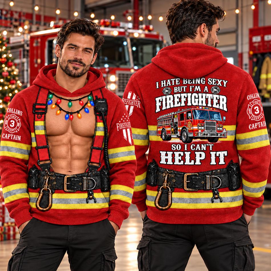 Personalized I Hate Being Sexy But I' A Firefighter So I Cant Help It Vr2 Firefighter Christmas Ugly Sweatshirt All Over Print Shirt, Custom Name Gift for Firefighters H2511 Trna