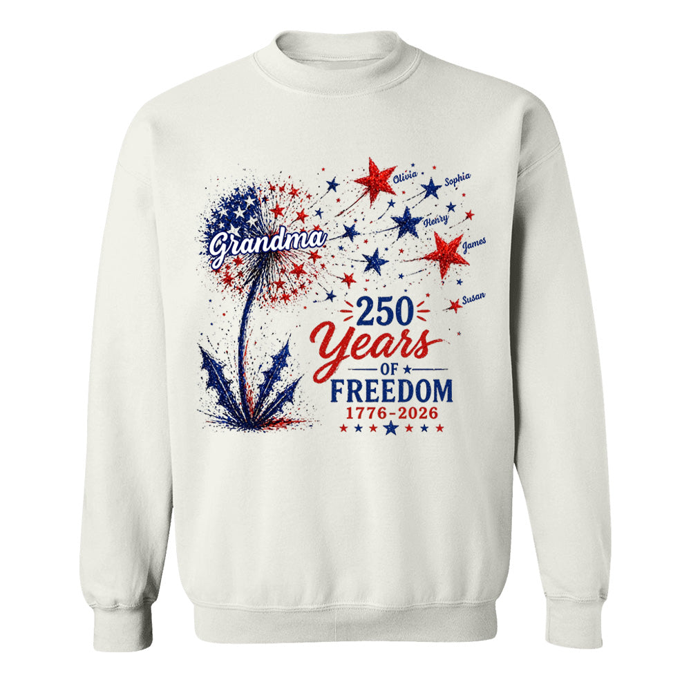 Custom Grandma Patriotic Dandelion 250th Anniversary Tee - Personalized Wild Flowers USA Flag 250 Years Of Freedom Shirt Gift for Grandma VH01