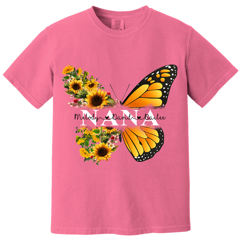 Personalized Nana Butterfly Birthday Flower Shirt - Custom Grandma With Grandkids Names VH01