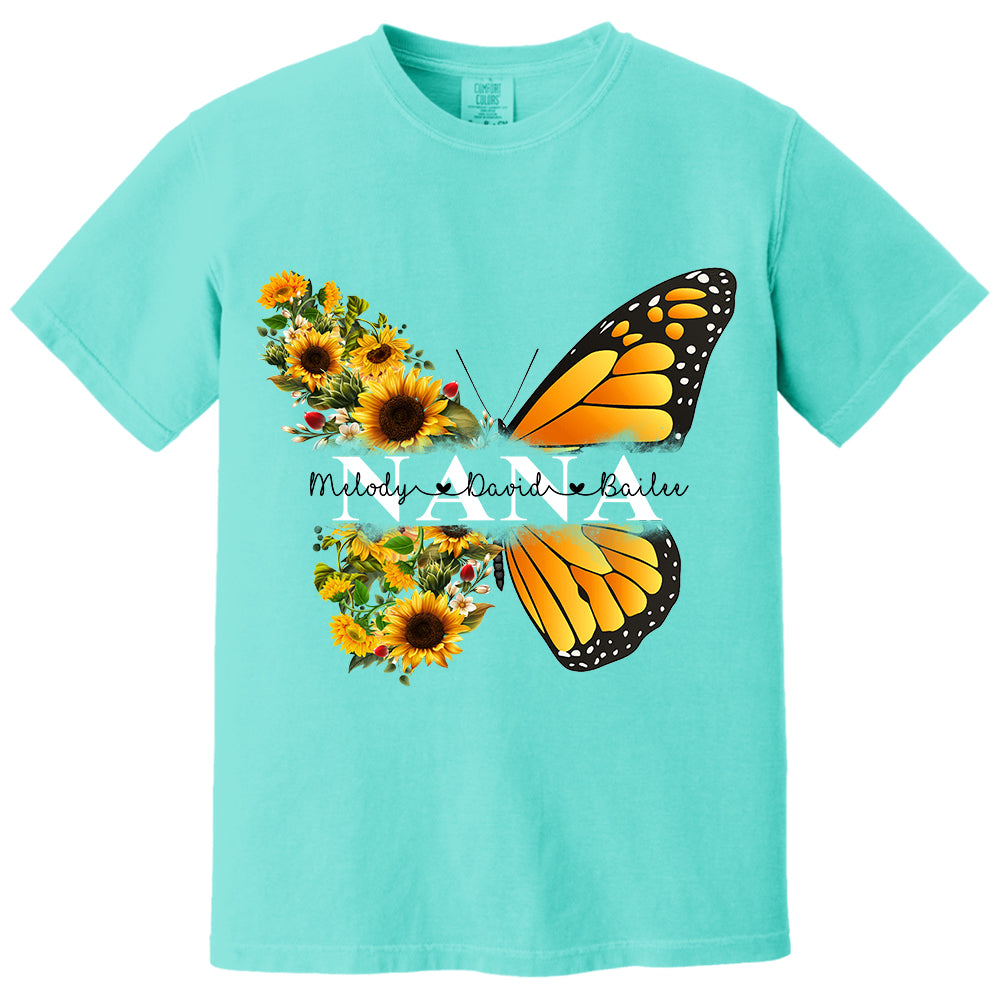 Personalized Nana Butterfly Birthday Flower Shirt - Custom Grandma With Grandkids Names VH01
