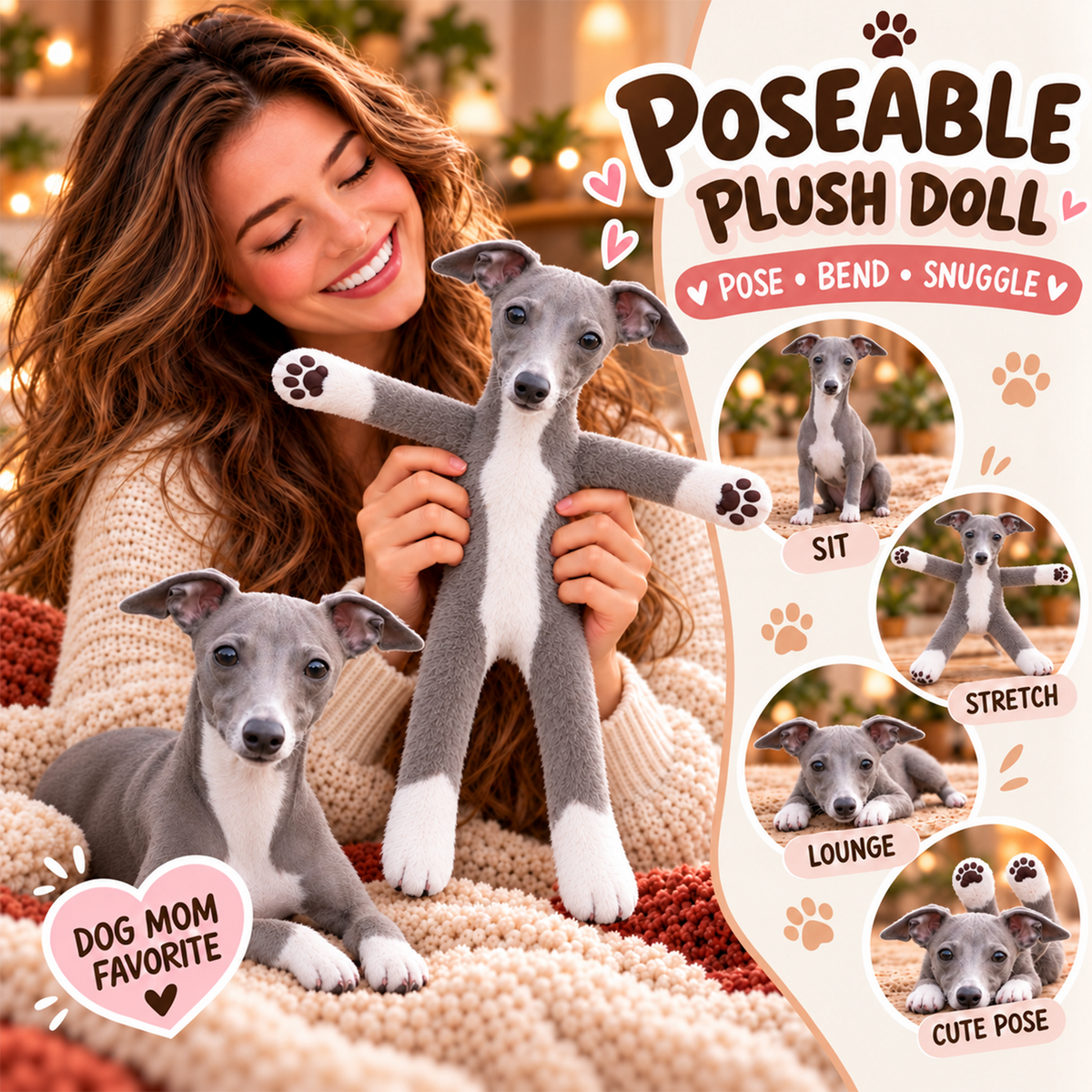 Personalized Greyhound Photo Pet Squishy Toy Poseable Plush Doll, Funny Gift For Dog Mom, Dad, Pet Lover T1807 T24 TL06